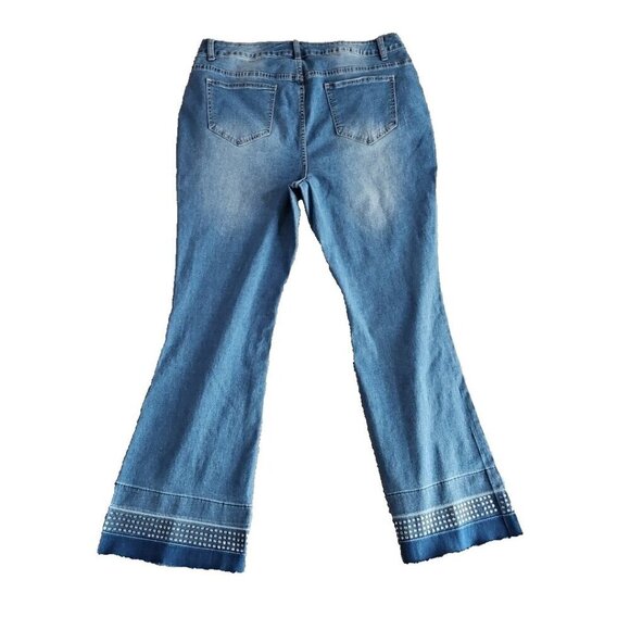 Ashley Stewart Jeans Size 14 Medium Wash Rhinestone Raw Edge Bootcut Leg 147502 - Picture 3 of 16